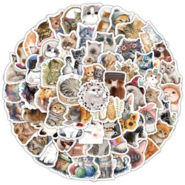 100PCS Cute Cat Stickers, Small Size Cute Animal Sticker Packs for Water Bottle Journal Computer Diary, Vinyl Waterproof Fun Kitty Decals for Boys Girls