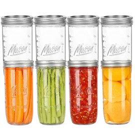 24 oz Wide Mouth Mason Jars - Canning Jars with Metal Airtight Lids and Bands, 24 ounce Mason Glass Jars for Fermenting, Pickling, Meal Prep, Overnight Oats, Jam, Jelly, DIY Projects (8 pack)