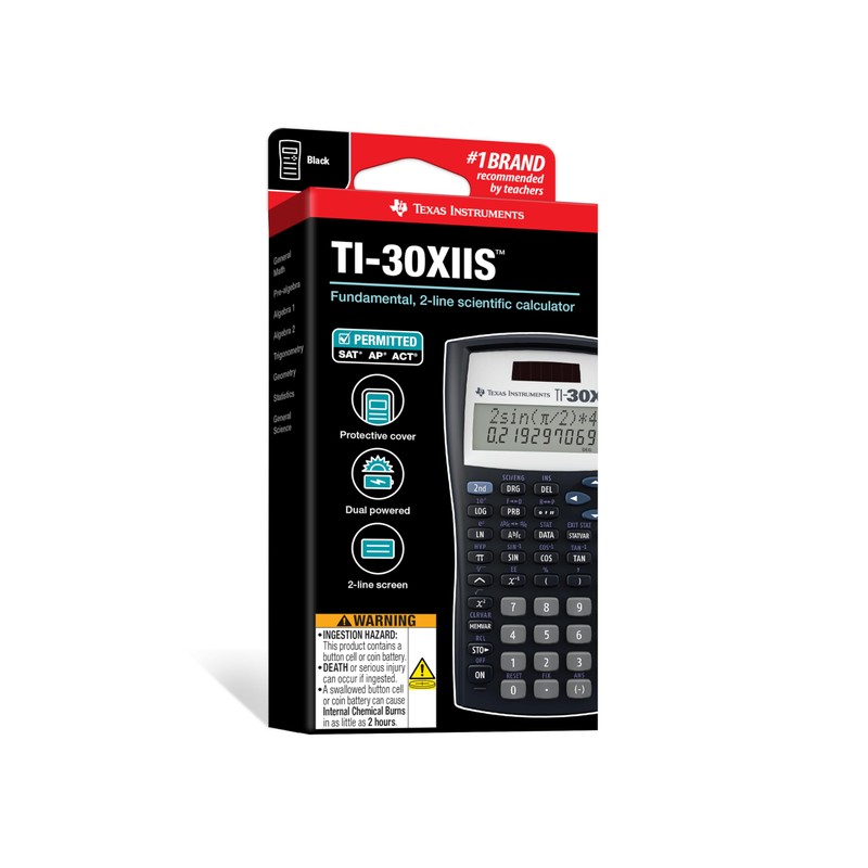 Texas Instruments TI-30XIIS Scientific Calculator, Black with Blue Accents