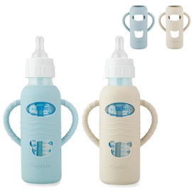 PandaEar 2 Pack Silicone Sleeves for Dr. Brown's 8oz Glass Baby Bottles, Anti-Drop Protective Bottle Covers with Handles, Heat-Resistant & Easy to Grip