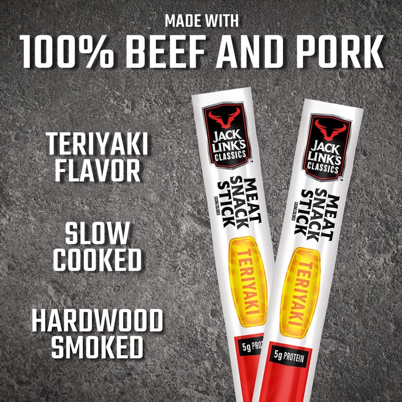 Jack Link's Classics Meat Sticks, Teriyaki - Protein Snack, Meat