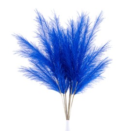 UiiziC Faux Pampas Grass 6 PCS 33.5"/85cm Dried Fluffy Bling-Bling Artificial Flowers Ascendant Grass for Vase Fillers Wedding Party Bouquets Home Hotel Centerpieces Decor (Bright Blue)