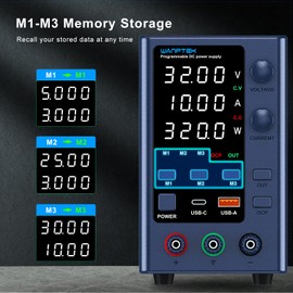 WANPTEK POWER DC Power Supply Variable 0-32V 0-10A Bench Power Supplies Adjustable with Memory Storage/USB-A&Type-C Fast Charge/OCP&Output Function /4-Digit LED Display/