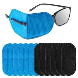 Aeaocvo 12 Stück Augenklappe für Brillen, Wiederverwendbar Augenklappe Medizinisch für Erwachsene Kinder, Vliesstoff Eye Patches, Augenpflaster von Amblyopie, Strabismus (Blau + Schwarz)
