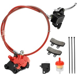 FVRITO Front Disc Hydraulic Brake Master Cylinder Caliper Handle Lever Line Assembly with Brake Pads for 50cc 70cc 90cc 110cc 125cc SSR TaoTao Apollo Coolster Moped Scooter Chinese Pit Dirt Bike Red