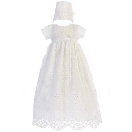 SWEA Pea & Lilli Bonnie Girls Christening Baptism Embroidered Tulle Long Gown with Sequins Dress (6-12m) White