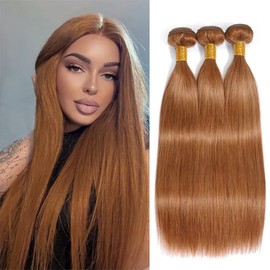 Color 30 Light Brown Straight Bundles Brown Human Hair Bundles Brazilian Human Hair Double Weft Color 30 Bundles Human Hair Weave Brazilian Remy Hair Extensions 3 Bundles 28 28 28 inch
