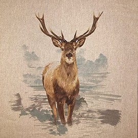 Luxury Cotton Rich Digital Printed Linen Fabric - Sold by The Panel (One - Large Panel) (Red Stag Big Deer)