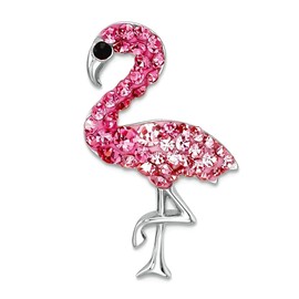 JewelryWeb 18mm 925 Sterling Silver Rhodium Plated Polished Pink Crystal Flamingo Pendant Necklace 820 Inch-Pendant for Women