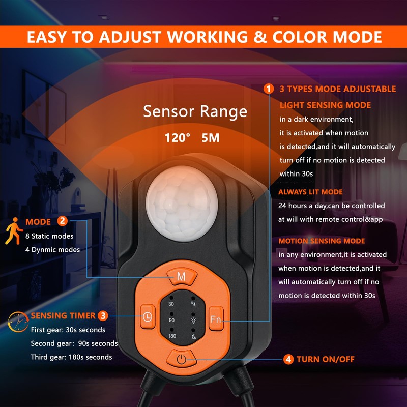 LED Strip Motion Sensor 3 m RGB LED Strip, USB