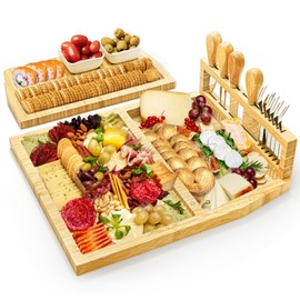 WRINGKIT Charcuterie Cheese Boards Set, Bamboo Cheese Tray Platter with Knife Bowls, Lightweight Meat Cheese Board, Cheese Utensils Included, Unique Wedding for Couple