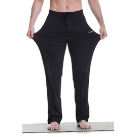 clothin Men’s Cotton Yoga Sweatpants Lounge Pants Open Bottom Athletic Casual Pants with Pockets(Black/Gray L)