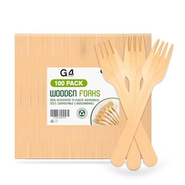 G4GADGET 100x Wooden Forks - Disposable Biodegradable Birch Wood Utensils for Parties, Picnics, Weddings, BBQs, and Events