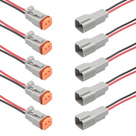 Alriedy DT Male Connectors 2-Pin DT Connector, Waterproof Electrical Connector, with 15 cm 16AWG Cable, Car Plug 2-Pin for Car, Motorcycle, Truck, Boat, Grey, 5 Pairs