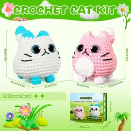 Woohobby Crochet Kit for Beginners and Adults Step-by-Step Video Tutorials 2 Pack Cat Crochet Animal Kit with Beginner Yarn for Crocheting 2 Printed Manual for Craft Lovers