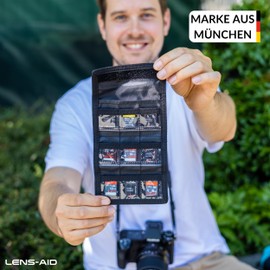 LENS-AID SD Card Bag for Storage: Compact Case for up to 9 SD Cards, CFexpress, XQD, Switch Games - Case Made of Robust Nylon Fabric with Velcro Closure & Loop