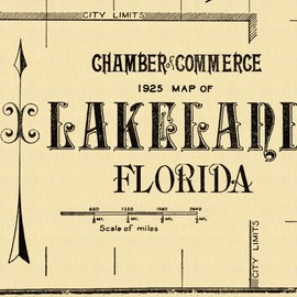 Antiguos Maps - City of Lakeland, Florida circa 1925 - measures 24 in x 28 in (610 mm x 711 mm)