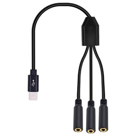 Poyiccot USB C to 3.5mm Audio Jack Cable, 1 to 3 Ways 3.5mm TRRS Aux to USB C Splitter Type C to Headphone Aux Cable Compatible with Micphone, Headphone, Galaxy, MacBook, 30cm/1ft