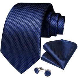DiBanGu Solid Tie - Conjunto de corbata y pañuelo de seda para hombre, Azul Marino 1511, Talla única