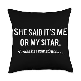 Funny Sitar Quote Instrument Music Throw Pillow