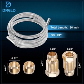 36 inch 1/4'' Pilot Tube with Fitting Kit with Olive Fittings M10x1 Female and Male Nuts, 1/4 Inch OD Stainless Steel Flexible Flex Pilot Burner Tube Pipe Fit for Natural Gas Propane Appliances