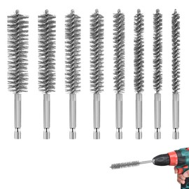8 PCS Stainless Steel Wire brush for drill Small Wire Brush and Cleaning Brushes Set Cleaning Steel Brush Hex Shank Handle for Power Drill Cleaning Rust and Removing Paint