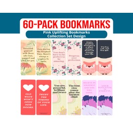 Creanoso Pink Uplifting Bookmarks (10-Sets X 6 Cards) – Daily Inspirational Card Set – Interesting Book Page Clippers – Great Gifts for Adults and Professionals
