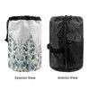 Poceacles Daisy Eucalyptus Leaf Drawstring Cosmetic Bag for Women, Foldable