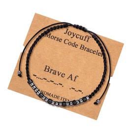 Brave Af Inspirational Morse Code Bracelet for Women Grandmother Secret Message Beads with Cord Jewelry Birthday Christmas Mother's Day Gift for Her