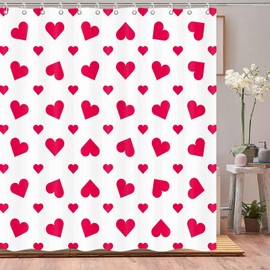 ICTEISOM Valentines Day Shower Curtain, Romantic Love Heart Valentine's Bathroom Curtains, Couple Lover Wedding Modern Fabric Bathroom Shower Curtain with Hooks Set 72"x72"
