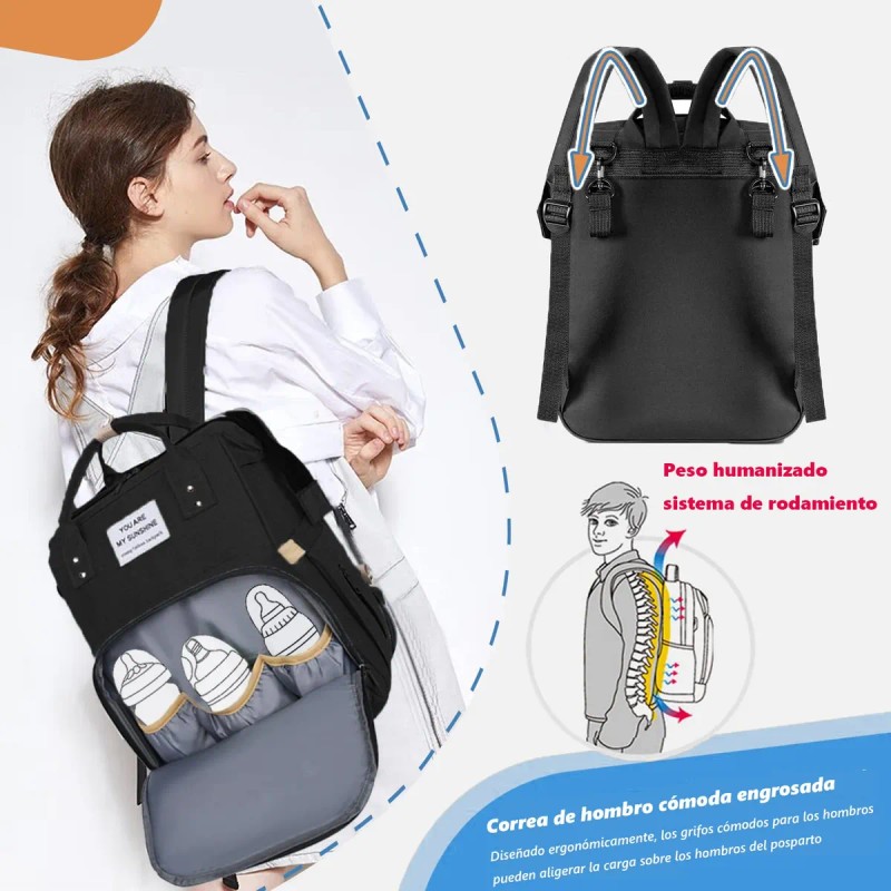 Mochila Pañalera Impermeable Gran Capacidad Para Bebés Negro