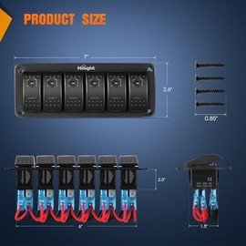 Nilight Nilight 6 Gang Rocker Switch Panel with Purple LED Light 5 Pin On Off Pre-Wired Aluminum Toggle Switches Waterproof for 12V/24V Cars Marine Boats ATVs Trailers RV Trucks