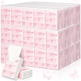 Therwen 50 Pack Pink Bow Travel Tissue Packs Bulk 1000 Sheet Mini Pocket Tissues Travel Size Coquette Birthday Party Favors Individually Wrapped