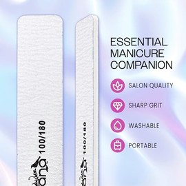 10 PIEZAS Limas de Uñas Profesionales PANA de Doble Cara Tamaño Jumbo - Cebra, Grano 100/180 - Tabla de Esmeril Lima Pulidora de Uñas para Manicura Pe