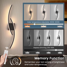 Sovinzert Battery Operated Wall Sconce Set of 2,Black Wall Sconces with Remote Control,3000K-6000K Modern LED Wireless Wall Light for Living Room, Hallway, Bedroom, 39.3 Inch (2 Pack)