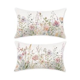 TAJWE Spring Floral Throw Pillow Covers 12x20 Set of 2 Summer Flower Lumbar Cushion Cases for Couch Sofa Home Decorations