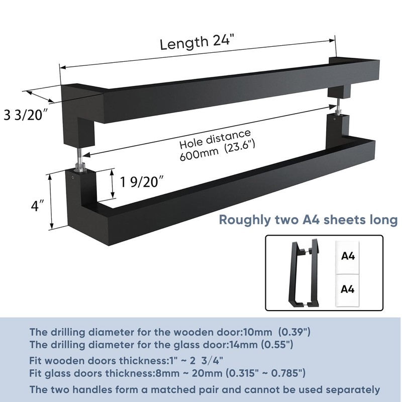 BARNSMITH 24 Inches Commercial Door Handle Pull Heavy Duty Stainless
