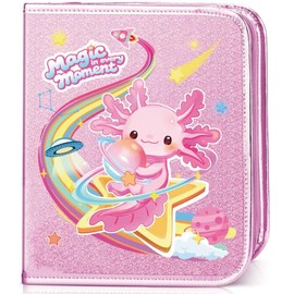 Fruit Scented Markers Set 56Pcs with Glitter Unicorn Pencil Case & Stationery,Art Supplies for Kids Ages 4-6-8, Art Coloring Kits Box,Gifts Toy for Girls Age 5,7,Pencil&Crayon Drawing Stuff (Axolotl)