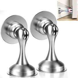 Hekyip - Tope de Puerta Magnético 2 Piezas, Door Stopper, Imanes para Puertas, Aleación de Zinc Tope para Puerta con Cinta Adhesiva de Doble Cara 3M, Sin Taladrar, Captura de Puerta Magnética (Plata)
