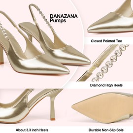 DANAZANA Women's Kitten Heel Closed Pointed Toe Elastic Slingback Sexy High Heels Wedding Pumps Shoes