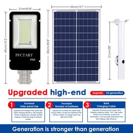 PFCTART 1000W LED Solar Street Light Outdoor Flood Lights Commercial Dusk To Dawn Lamp