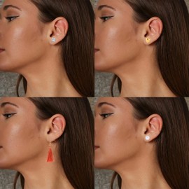 6 Pairs Tassel Earrings Set for Women Pom Pom Earrings Circle Hoop Earrings Heart Stud Earrings for Girls (6 Pairs Tassel Earrings Set)