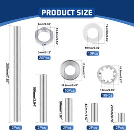 Lamp Repair Hardware Kit-5 Size Thread Lamp Pipe Nipples,20 Lock Nuts,3 Type of Washers,Total 60 Pieces Lamp Repair Hardware Assortment Pack,Perfect for Assembly Lamp and Lamp DIY (Silver)