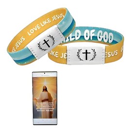 Unbktom Daily Bible Verse Bracelet Scan with NFC, Wearable Christian Scripture Bracelets, Stretchable Christian Wristband Gifts for Men Women Teen Girls(Blue-Yellow)