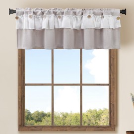 2 Pack Ruffle Burlap Window Valances Ruffled Shabby Chic Kitchen Valances Curtains Farmhouse Rustic Button Window Treatment Decor Rod Pocket Valances for Kitchen/Living Room 16" X 56" (Light Brown)
