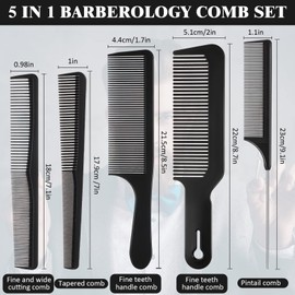 Patelai 5 Pieces Hair Cutting Comb Set, Carbon Fiber Barber Comb Hair Styling Combs Fine Teeth Anti Static Heat Resistant Hairdressing Tapered Comb for Men Women