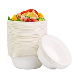 BOKFJBP 100 Stück Weiß Einwegschalen Zuckerrohr,260ML Suppenschalen Einwegschalen aus Zuckerrohr Einweg Schalen für Einwegsuppenschale Einmal Suppenschalen