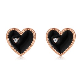 Qings Rose Gold Black Heart Stud Earrings 925 Sterling Silver Exquisite Sparkling Star Cubic Zircon as Birthday Gift for Women and Girls