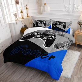 Axolotl Boys Gamer Comforter Bedding Set Full,Game Console Bedding Set Gamepad Comforter Set for Kids Teens Game Controller Comforter Black Blue Quilt Video Game Room Decor 1 Comforter 2 Pillowcase