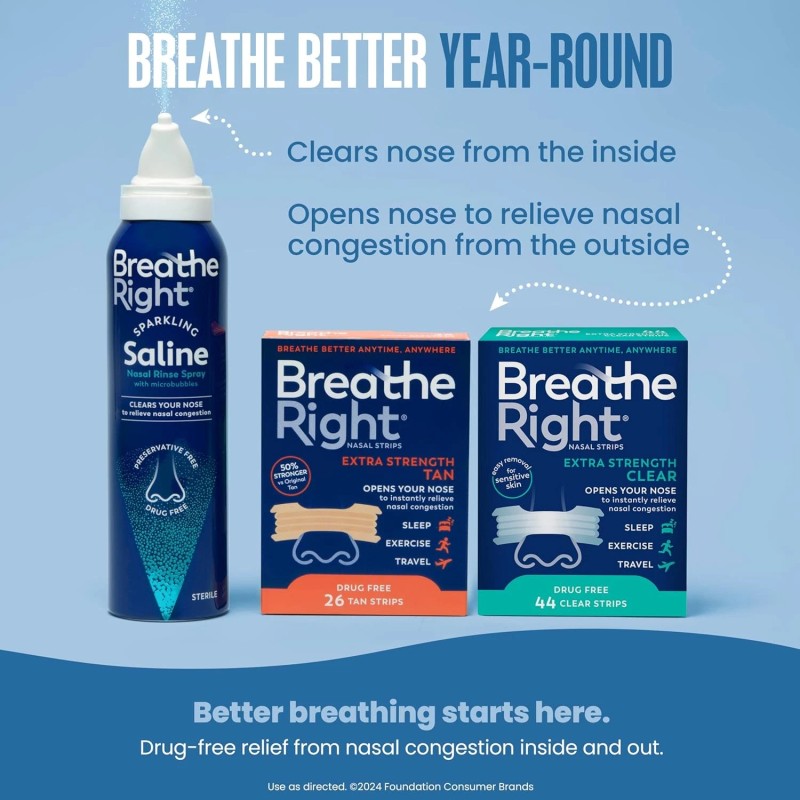 Breathe Right Sparkling Saline Nasal Rinse Spray – Effervescent, Drug-Free...